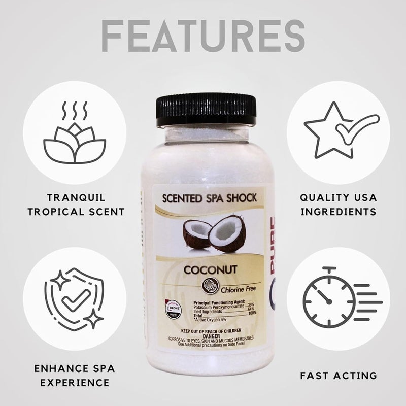 pure and simple Coconut Aromatherapy Spa Shock for Hot Tubs & Spas | Non-Chlorine Oxidizing Hot Tub Shock Treatment | Compatible with Bromine Tablets & Chlorine | Neutralizes Odors & Clarifies Water (2 lbs) - Image 3